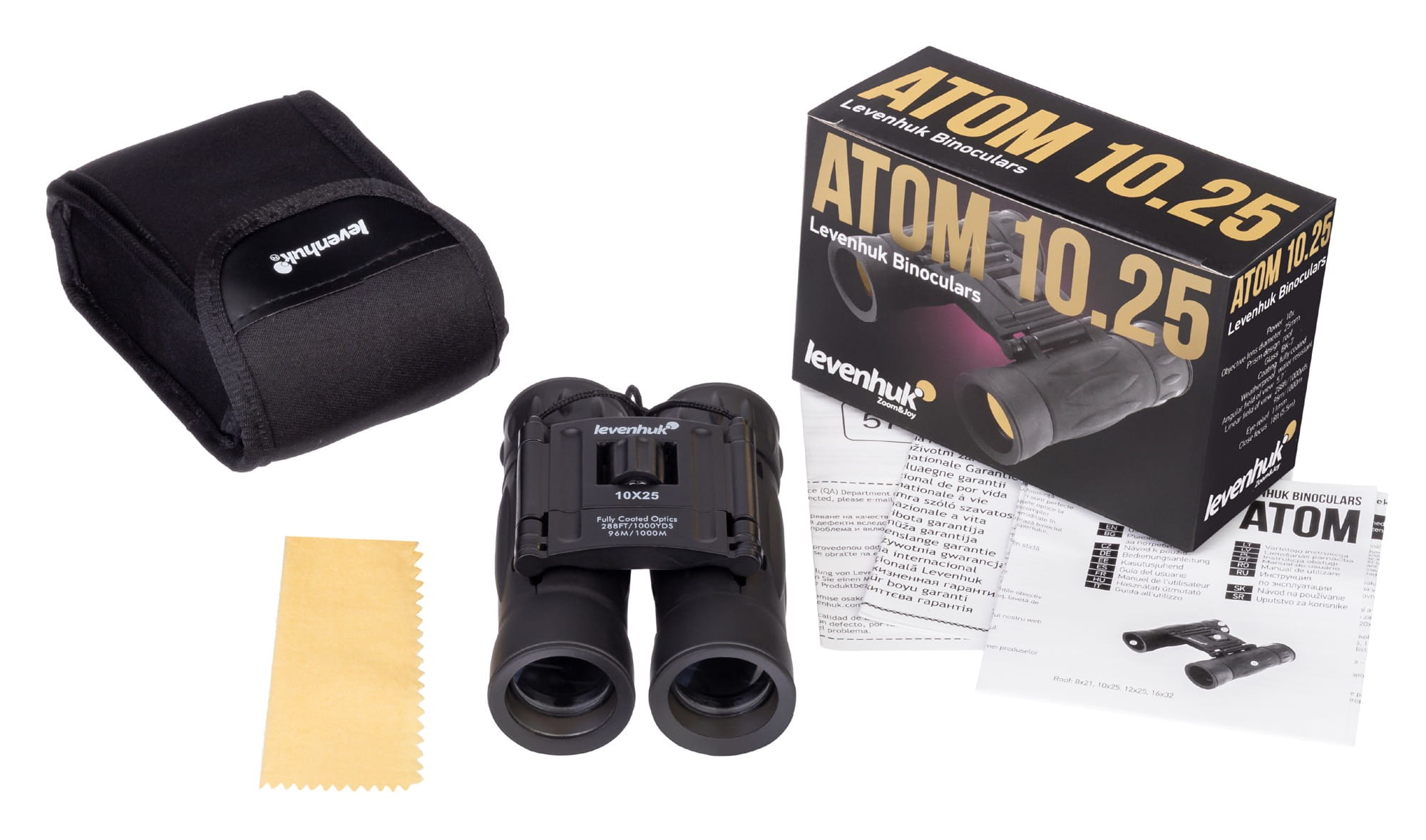 Zawartość zestawu Levenhuk Atom 10x25