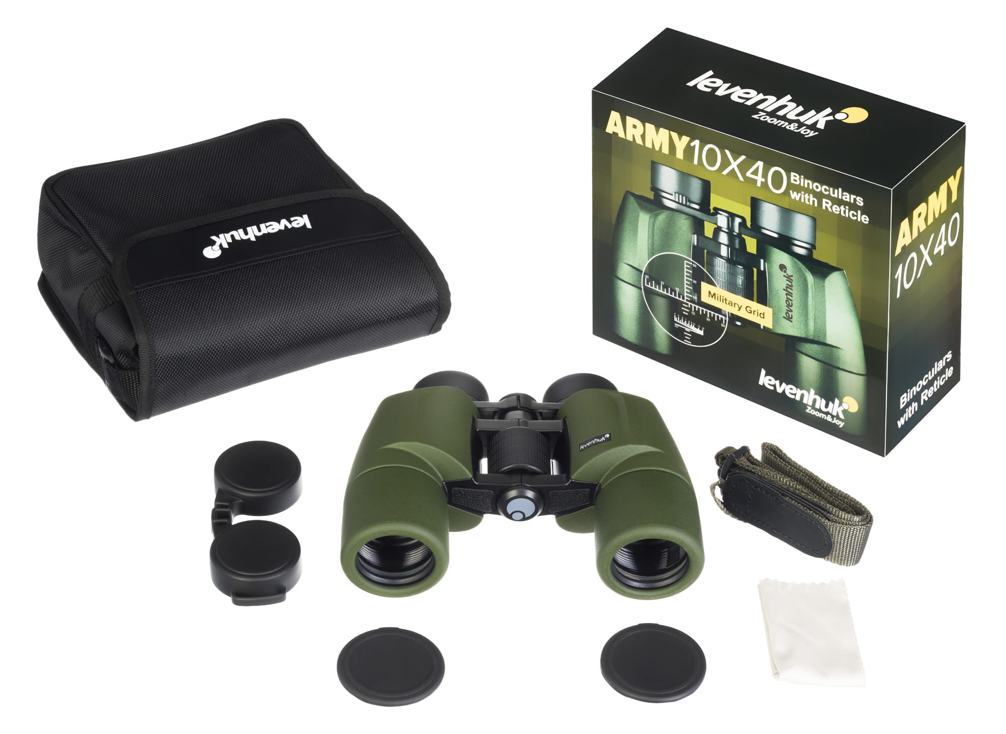 Zawartość zestawu Levenhuk Army 10x40